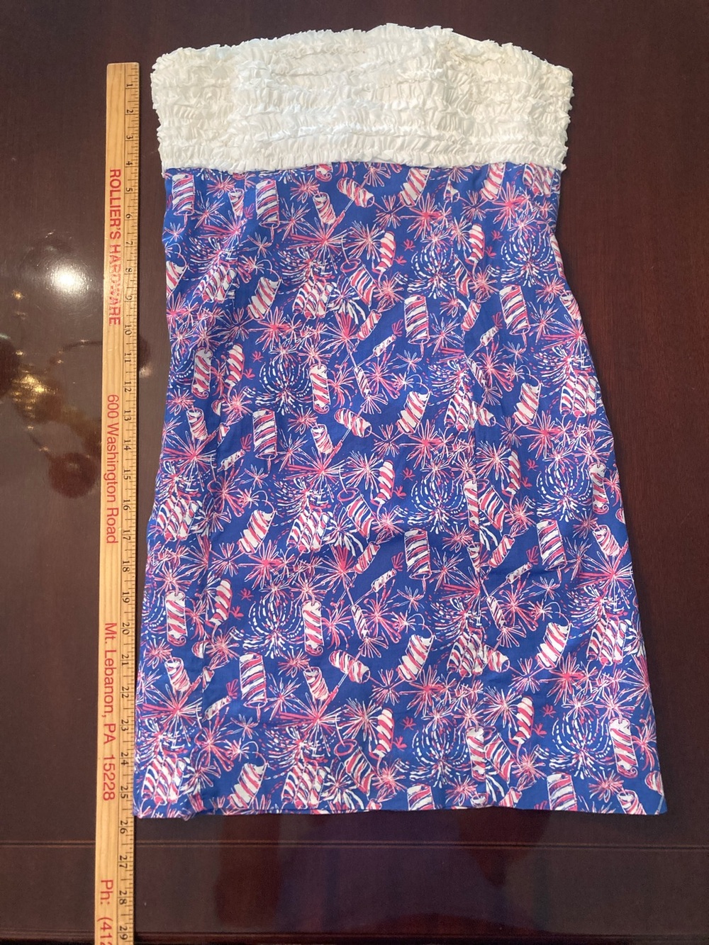 Lilly Pulitzer White, Blue & Pink Strapless Firework-Print Mini Skirt